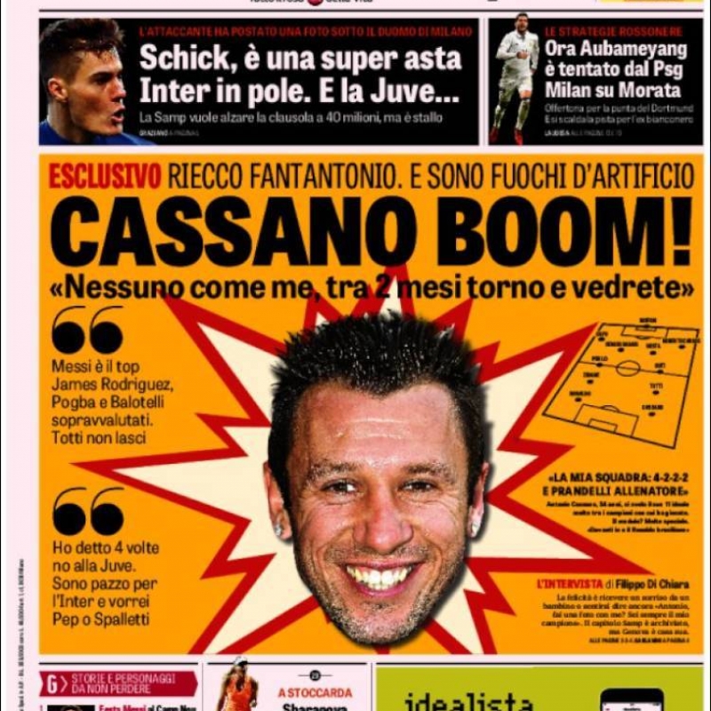 Antonio Cassano dijo que James Rodríguez está sobrevalorado