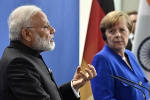Narendra Modi y Angela Merkel