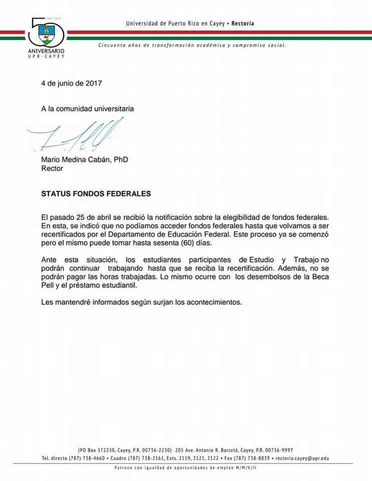 Carta UPR Cayey