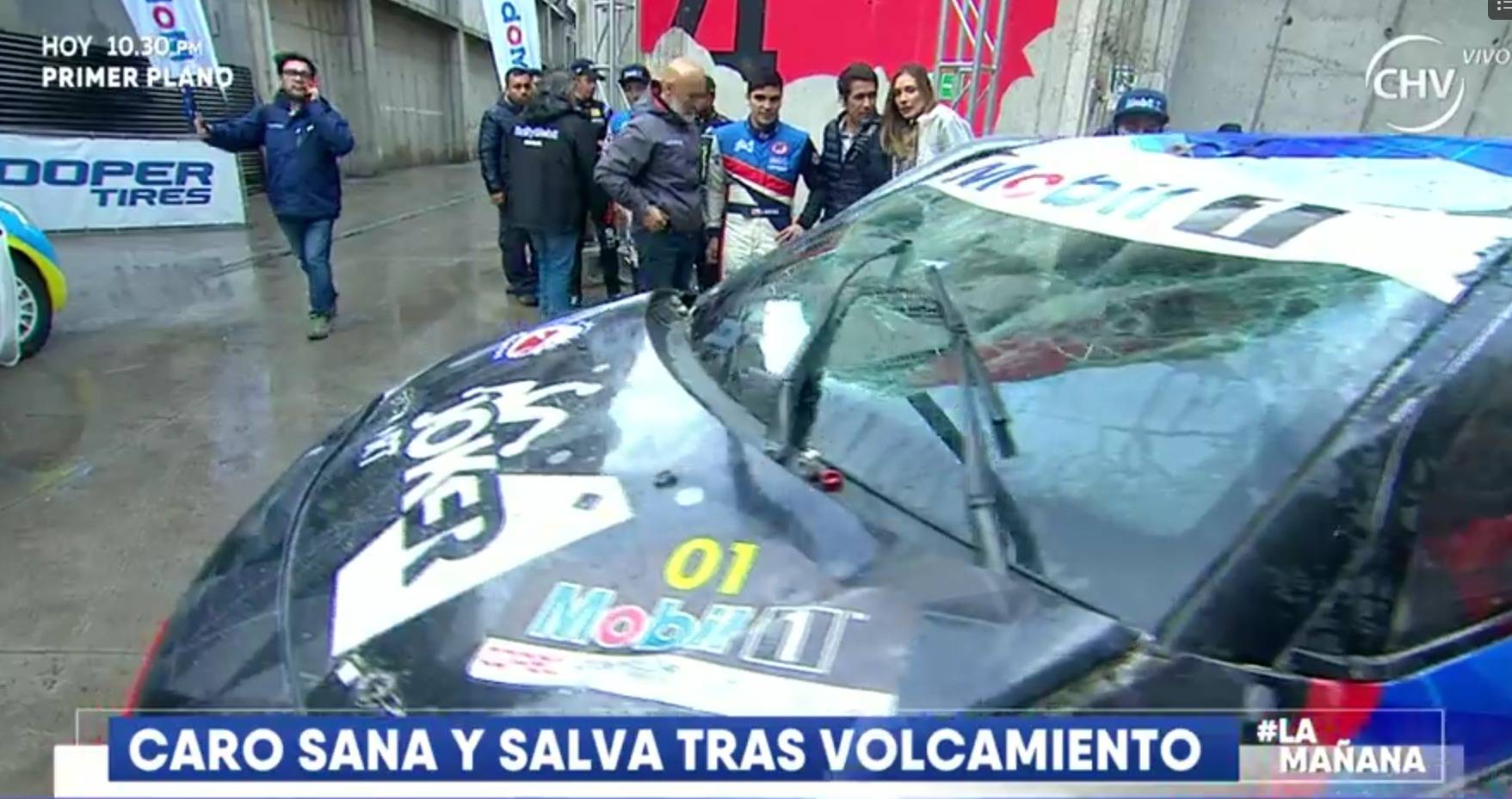 Carola de Moras sufre accidente automovilístico en auto de Rally Mobil