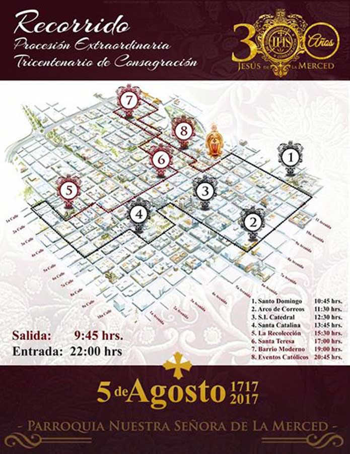 Recorrido de procesión extraordinaria Jesús de la Merced
