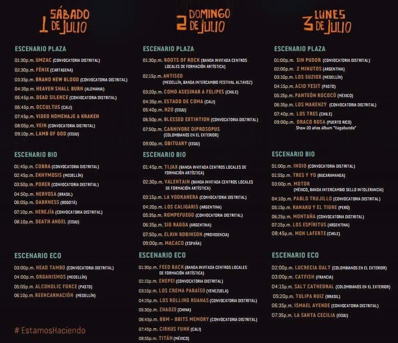 Programación Rock al Parque 2017