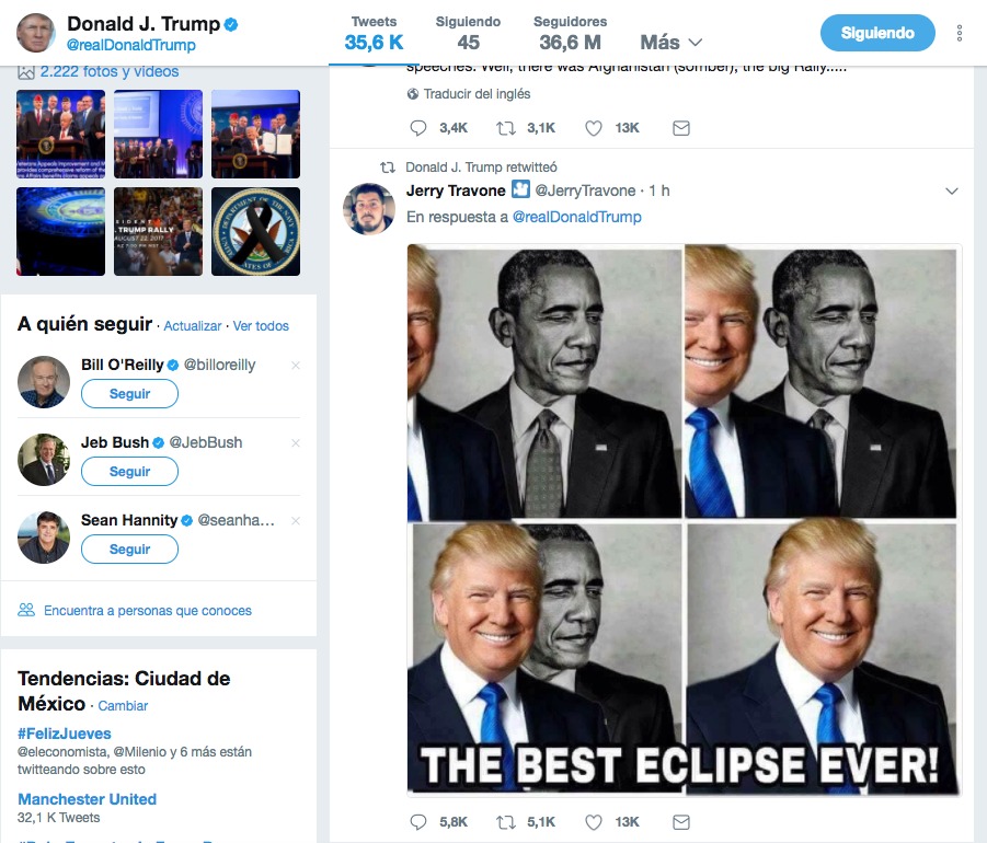 Trump eclipsa a Obama en un meme