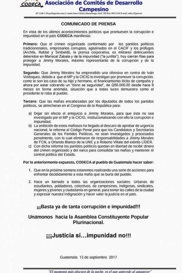 Comunicado de Codeca