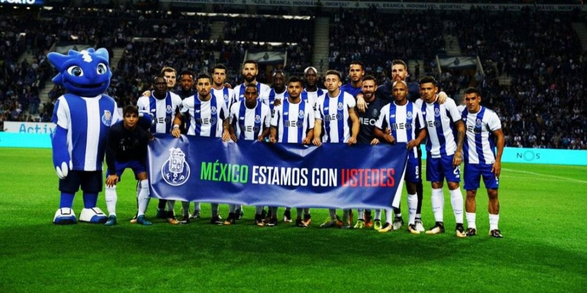 El Porto muestra mensaje de apoyo para México El Porto muestra mensaje de apoyo para México
