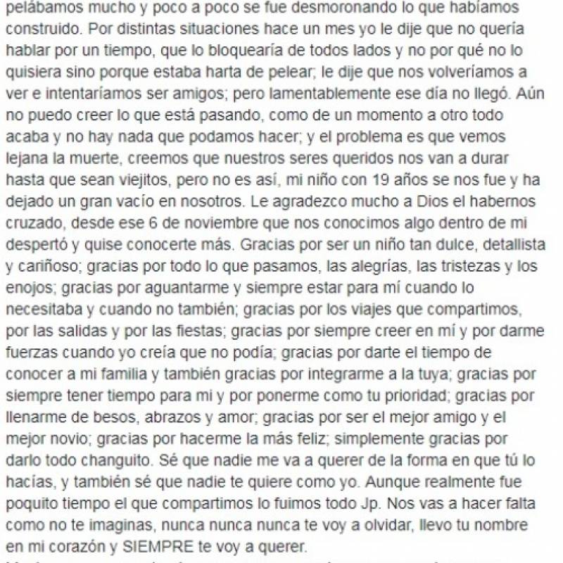 Facebook: carta a joven que murió en terremoto México