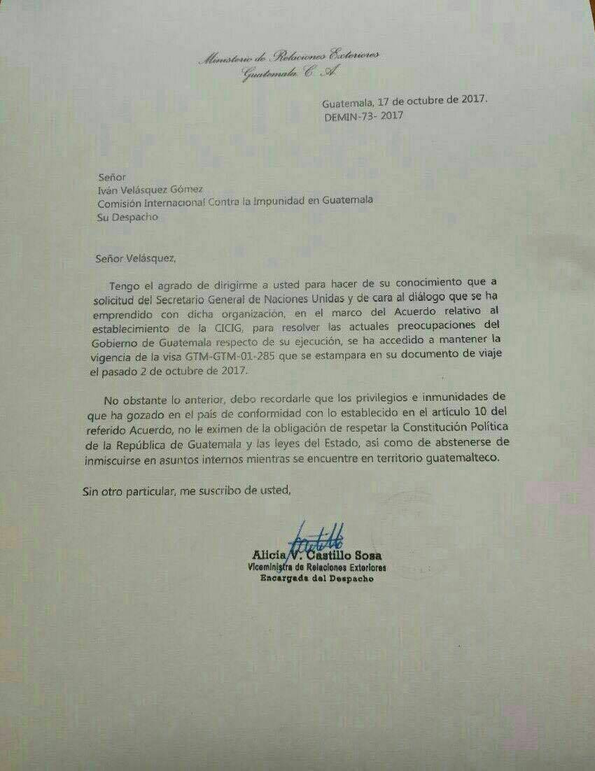 Ministerio de Relaciones Exteriores le envía carta a Iván Velásquez