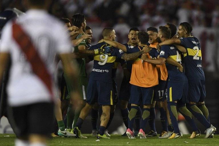 Boca celebró en el Monumental / imagen: AFP