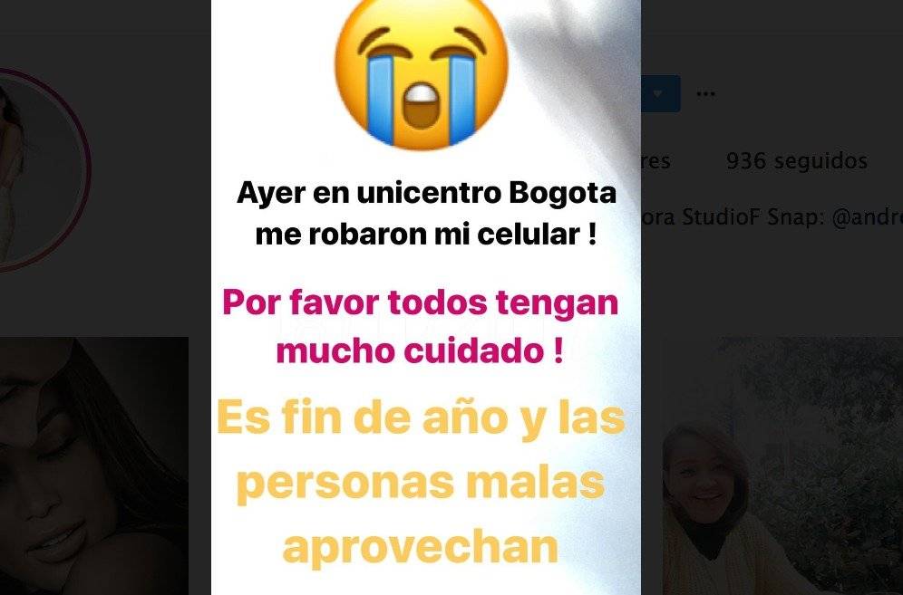 Captura de pantalla Instagram Andrea Tovar