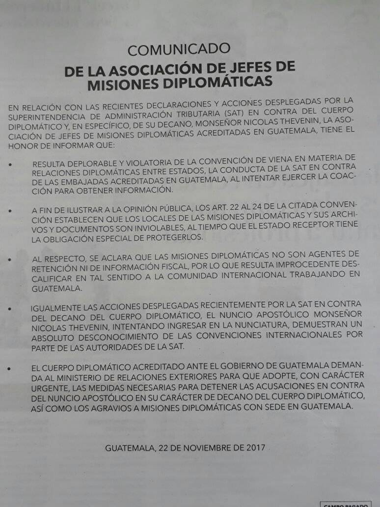 Comunicado de la Asociación de Jefes de Misiones Diplomáticas