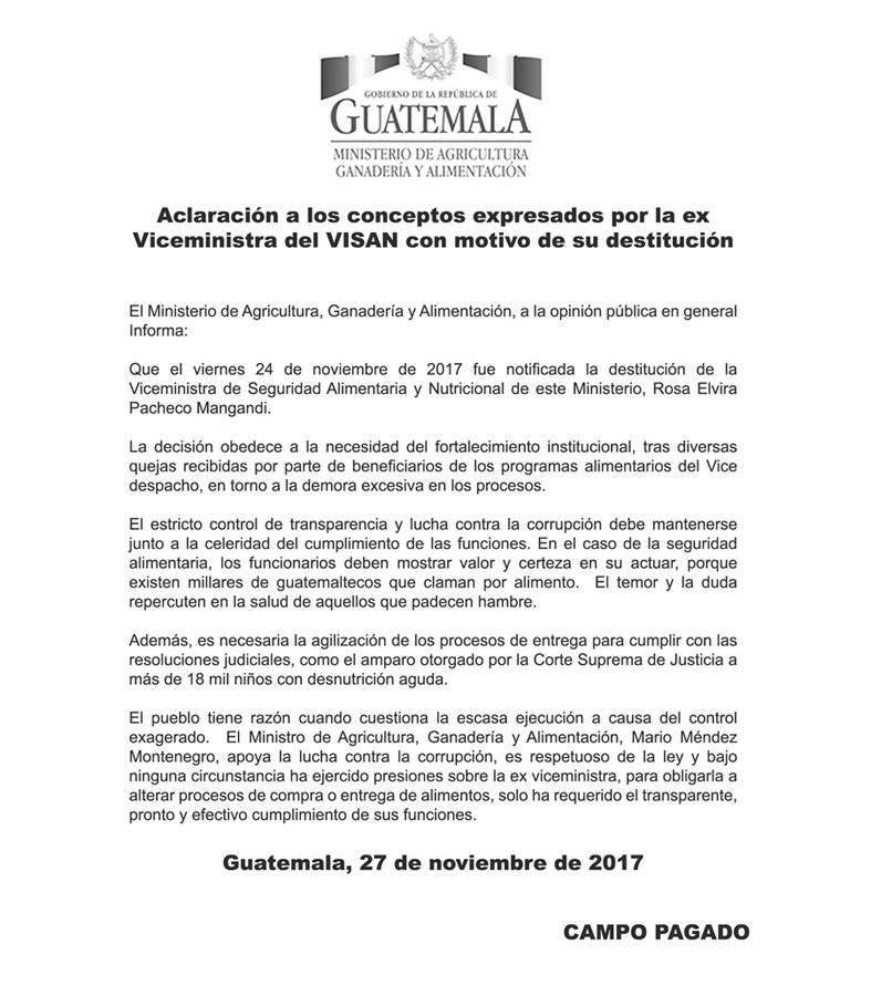 Carta exviceministra Pacheco