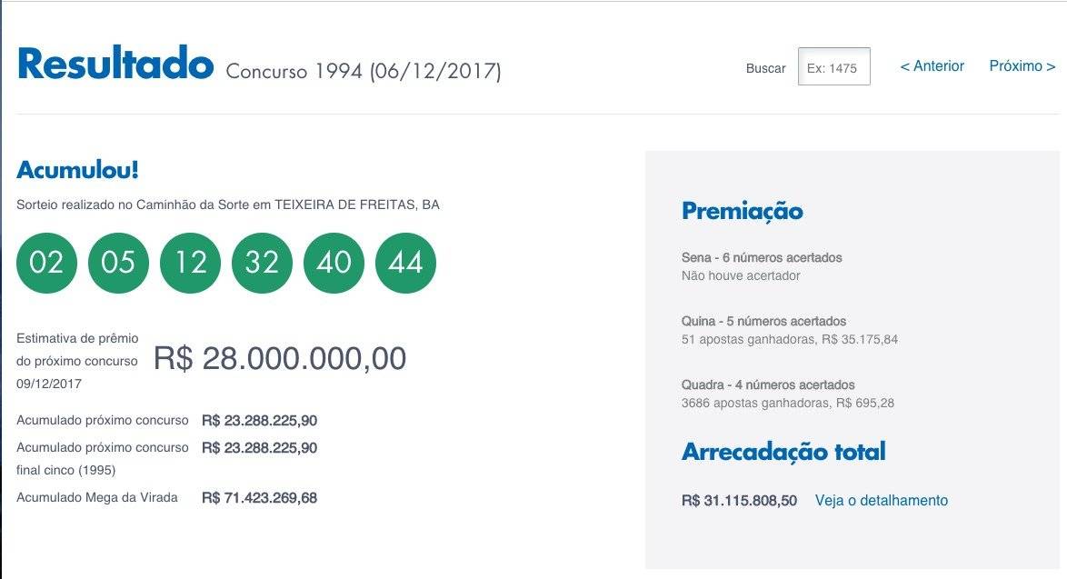 Sorteio desta quarta-feira, dia 6 de dezembro