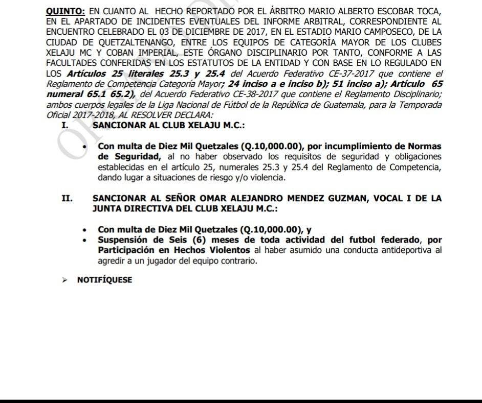 Resolución del Órgano Disciplinario.