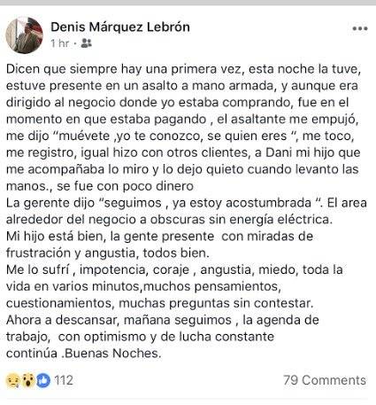 Estatus publicado en las redes sociales del legislador. Facebook