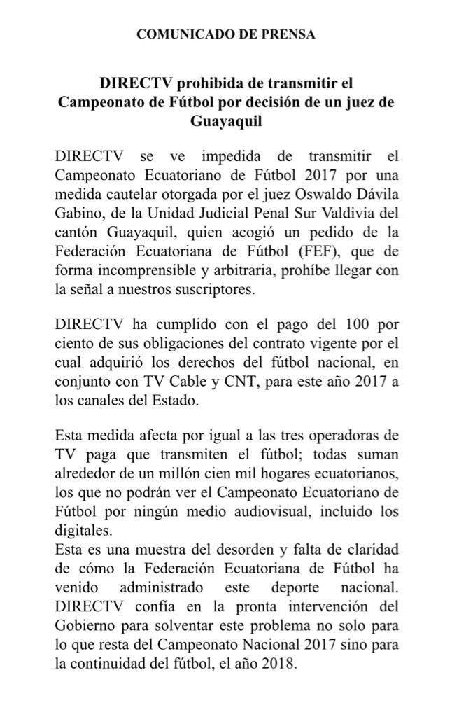 Comunicado de Directv
