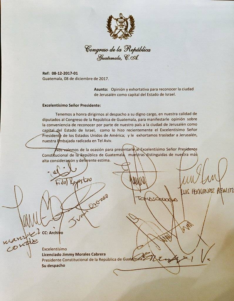 Carta de diputados sobre Jerusalén