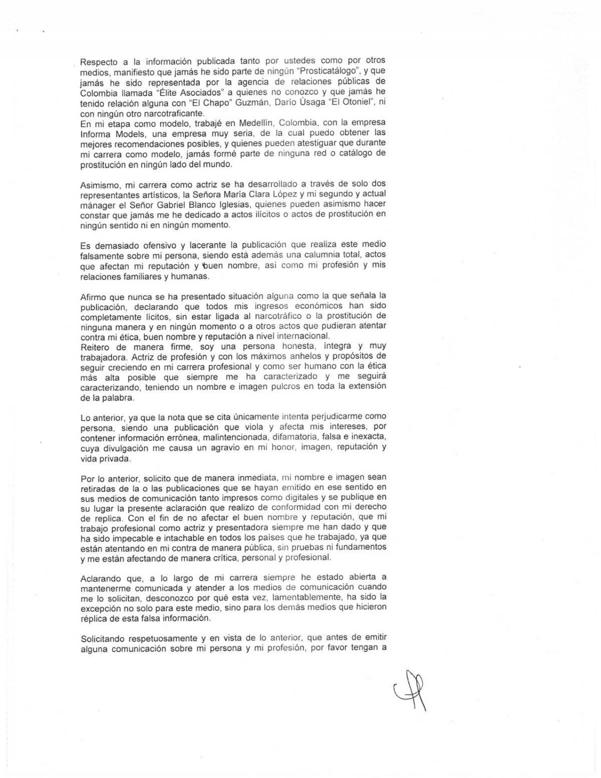 Aclaración, derecho de réplica, María Fernanda Yepes Alzate