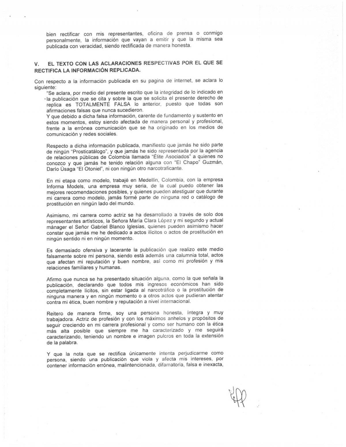 Aclaración, derecho de réplica, María Fernanda Yepes Alzate