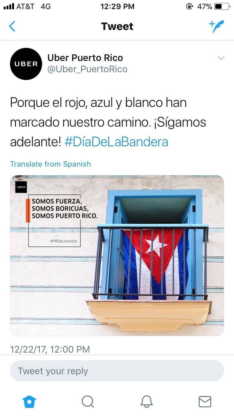 Captura de pantalla / Twitter: @Uber Puerto Rico