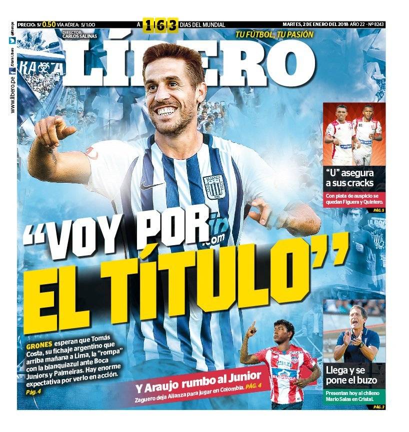 Una portada del medio Líbero con Tomás Costa como protagonista / Foto: @liberope