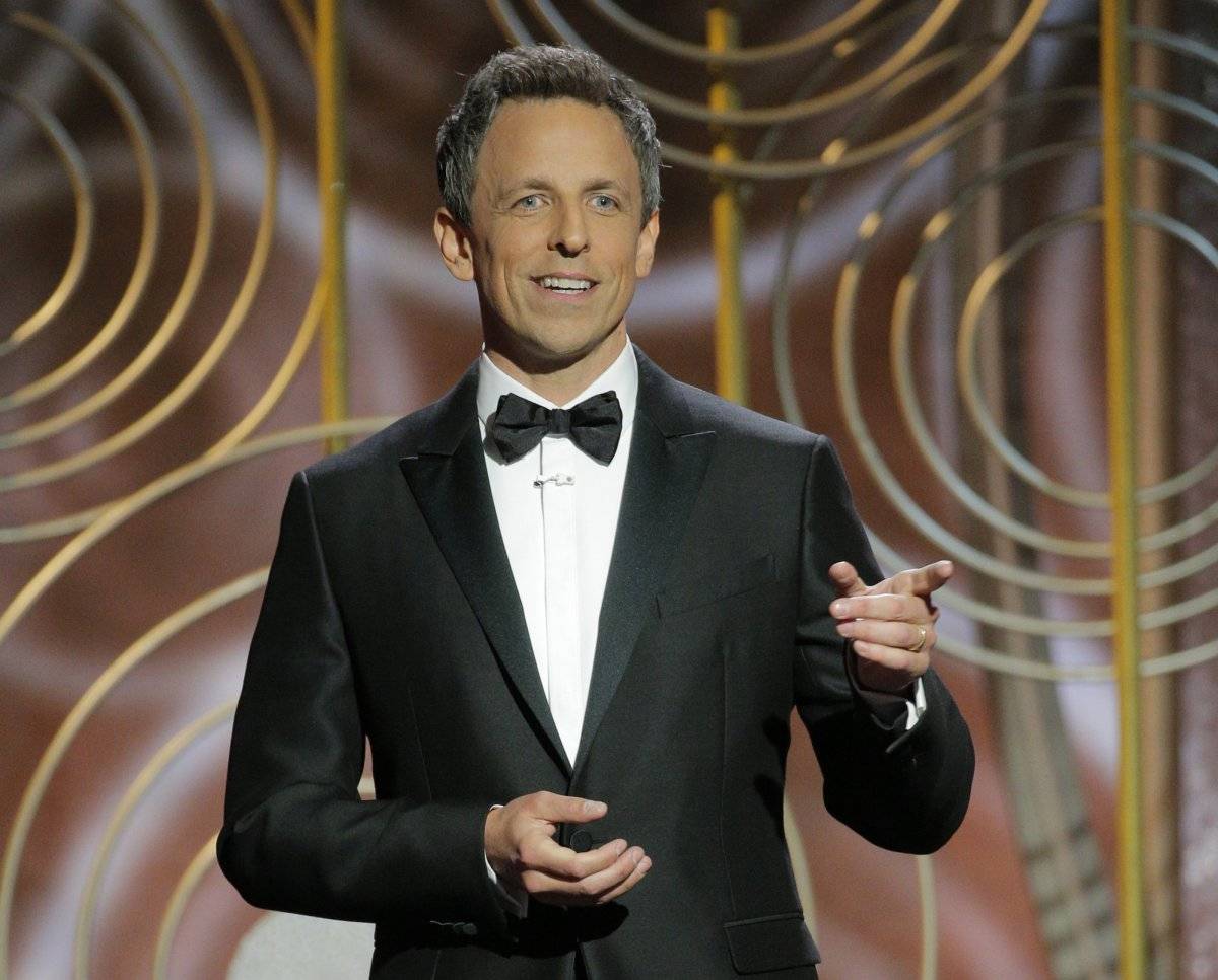 Seth Meyers en la 75a entrega anual de los Globos de Oro en el hotel Beverly Hilton Hotel en Beverly Hills, California el 7 de enero de 2018 en una fotografía proporcionada por NBC. (Paul Drinkwater/NBC via AP)