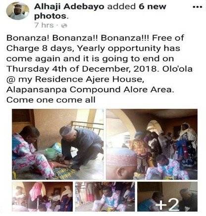 Post de Alhaji Adebayo en Facebook