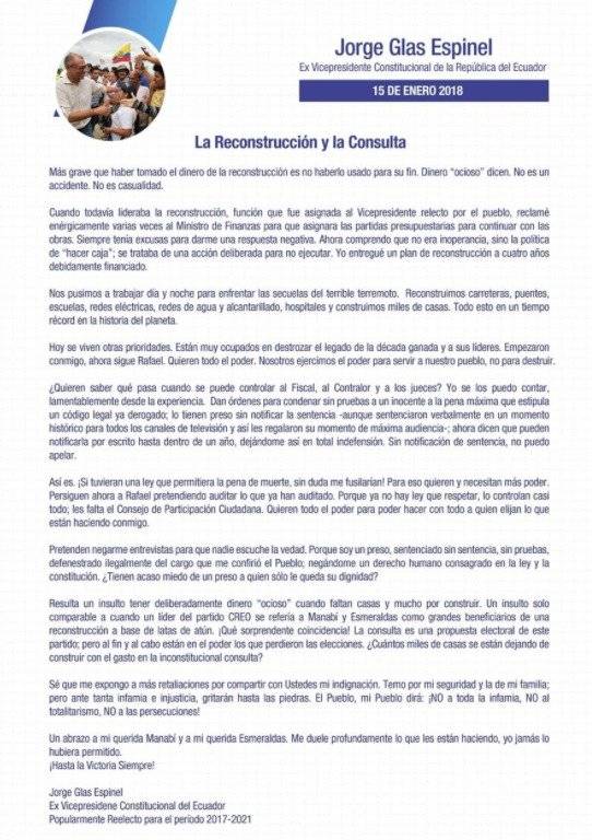 Carta Jorge Glas