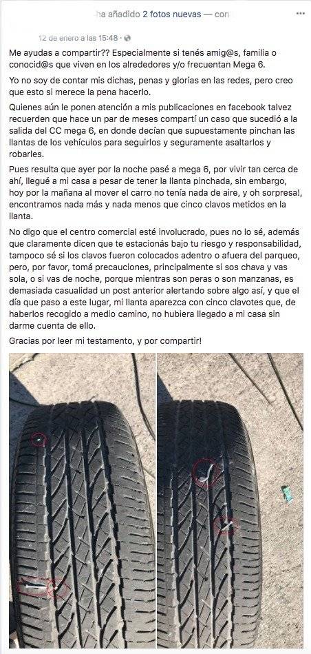 Denuncia en Facebook sobre forma de robo