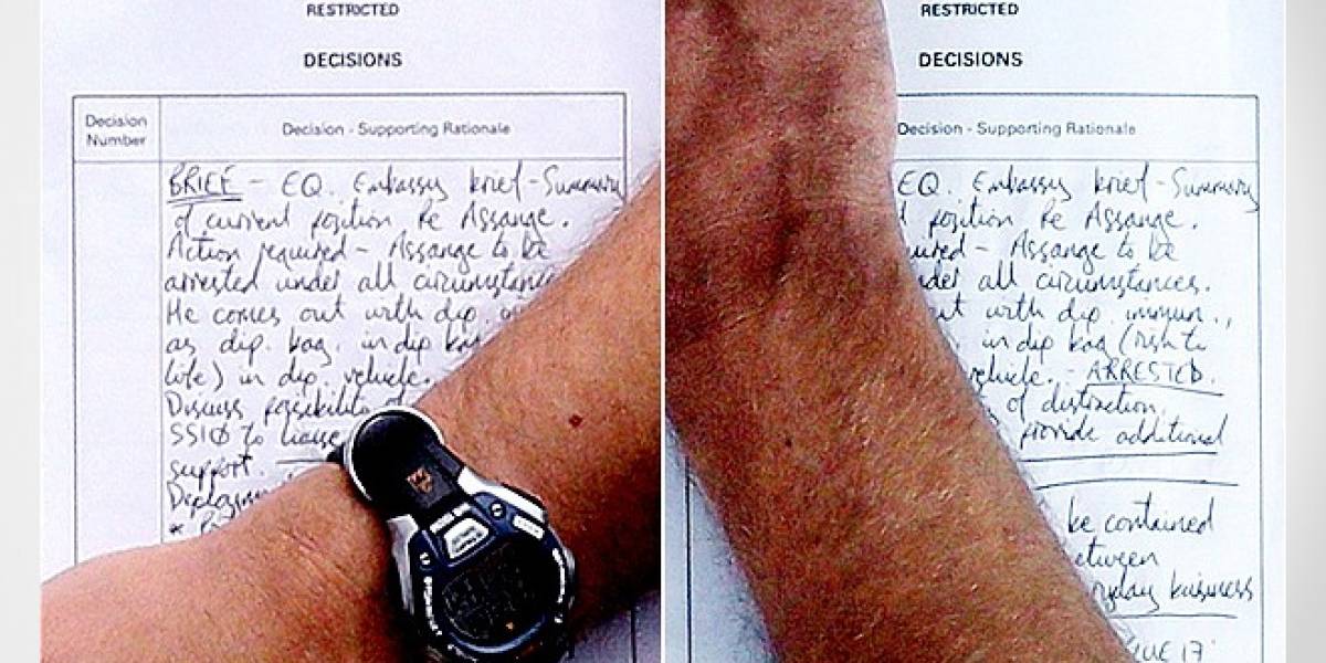 Fotografía revela plan de la policía para detener a Assange si sale de la embajada