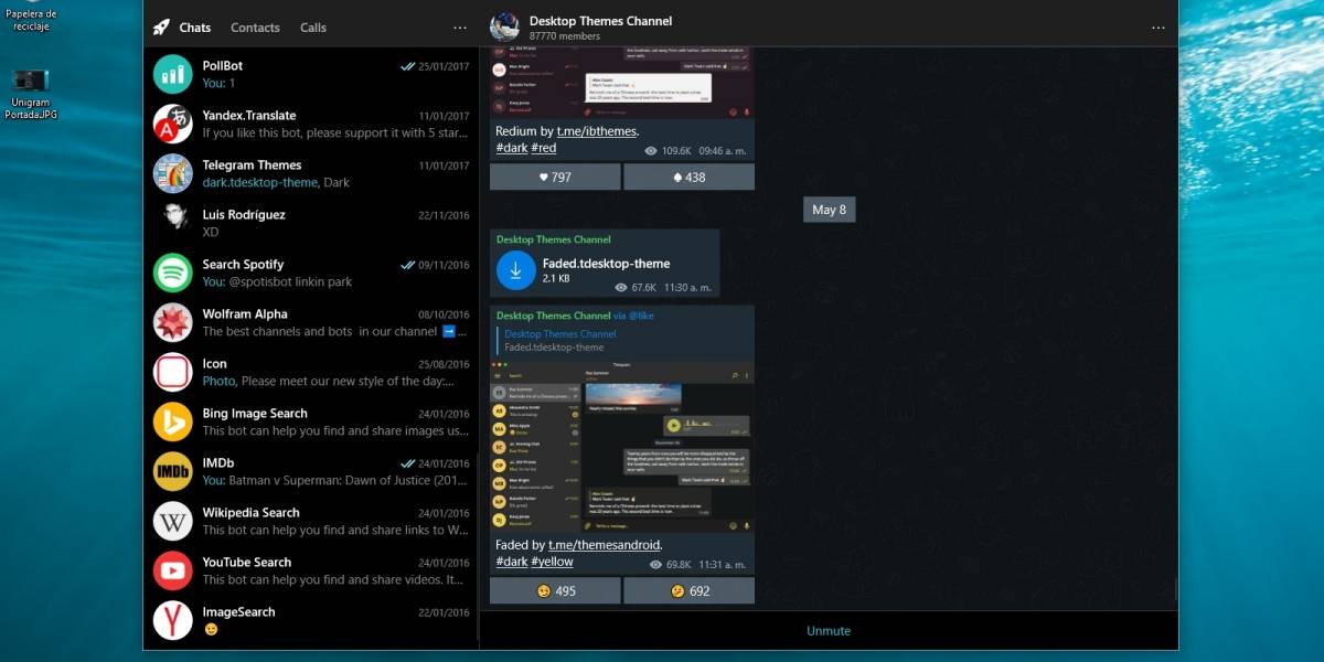 Unigram, cliente universal de Telegram para Windows 10