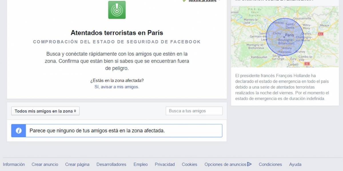 Facebook activó su comprobación de seguridad tras atentados en París