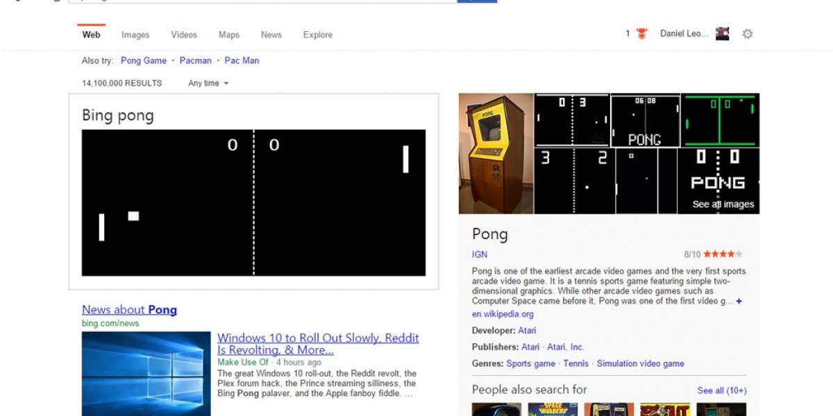 El juego Pong está disponible en el buscador Bing de Microsoft