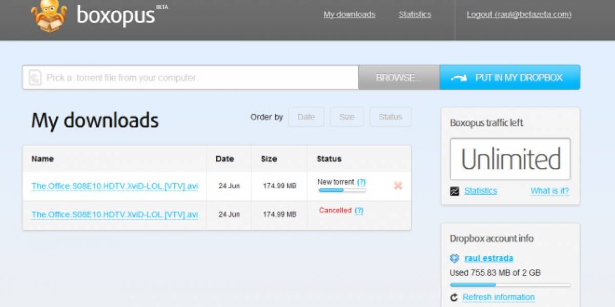 Boxopus descarga tus torrents y los envía a Dropbox