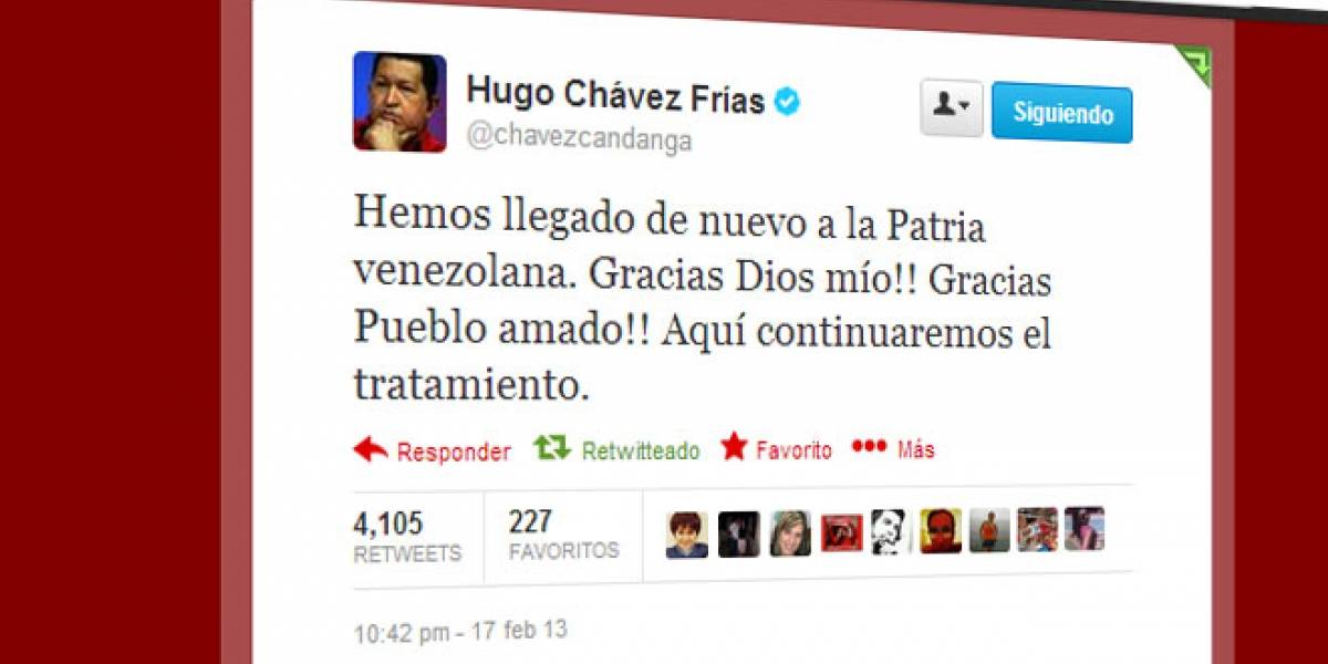 Chávez anuncia vía Twitter su regreso a Venezuela
