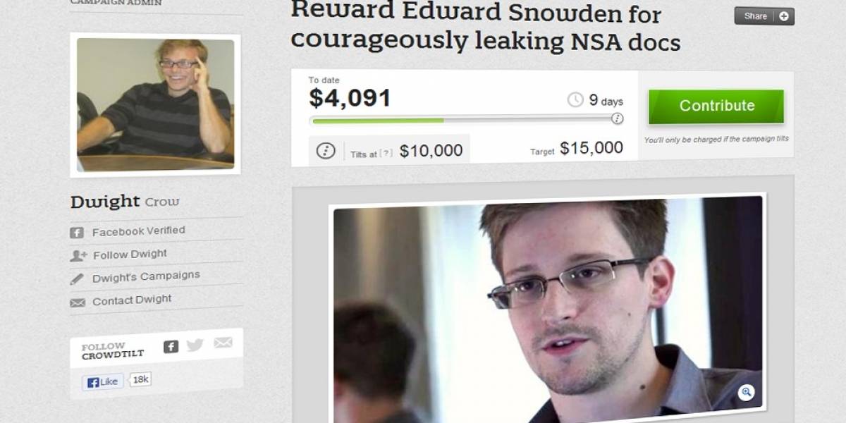 Campaña de crowdfunding busca colaborar con Edward Snowden, el soplón de la NSA