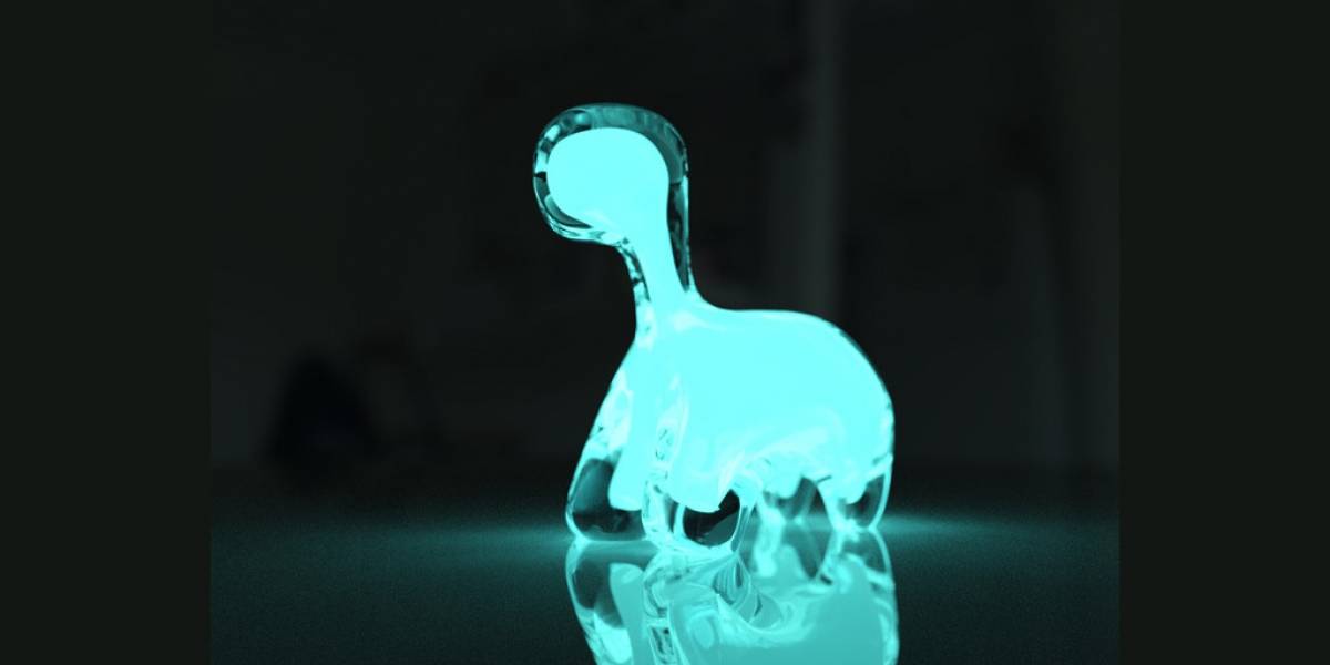 Dino Pet, un dinosaurio de vidrio lleno de algas brillantes