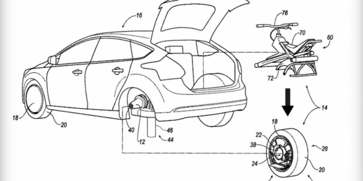 Ford publica patente de un monociclo eléctrico que funciona con la rueda trasera de un auto