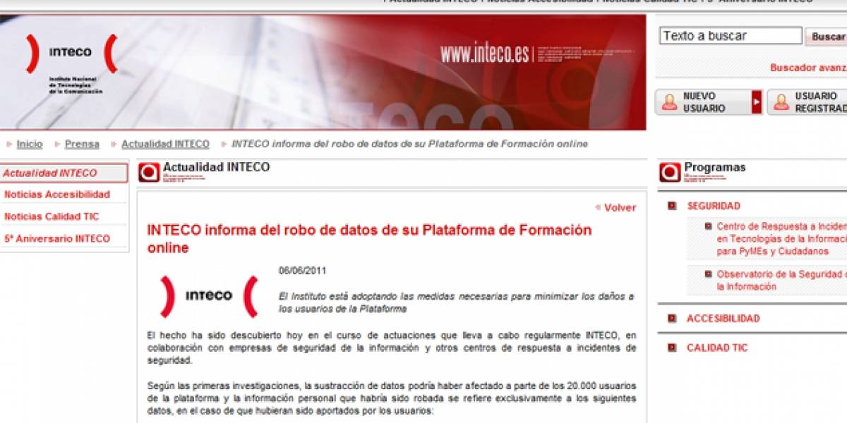 España: Roban datos de 20 mil usuarios de la plataforma educativa del Inteco