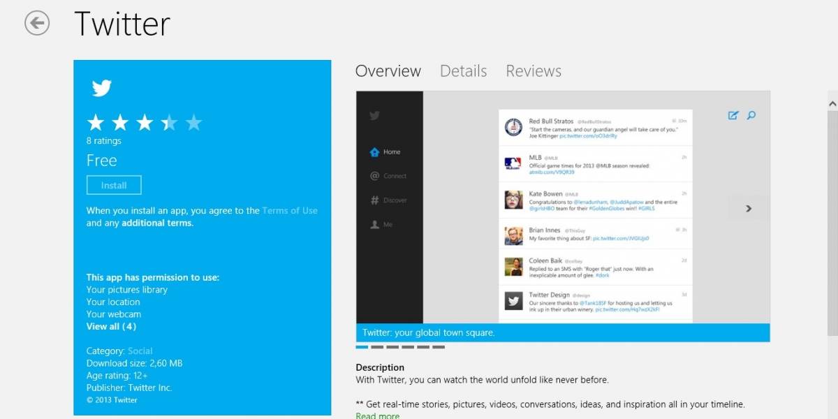 Twitter lanza cliente oficial para Windows 8