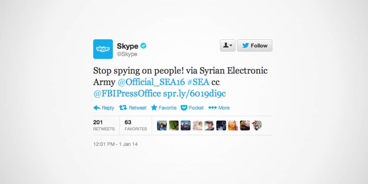 Ejército Electrónico Sirio alega contra la NSA a través de las cuentas de Skype en redes sociales
