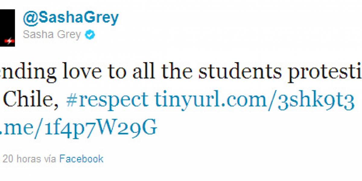Chile: Sasha Grey y otras celebridades dan su apoyo a los estudiantes vía Twitter
