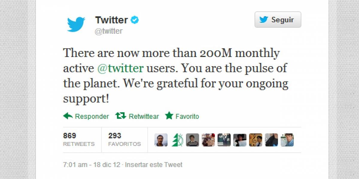 Twitter tiene 200 millones de usuarios activos