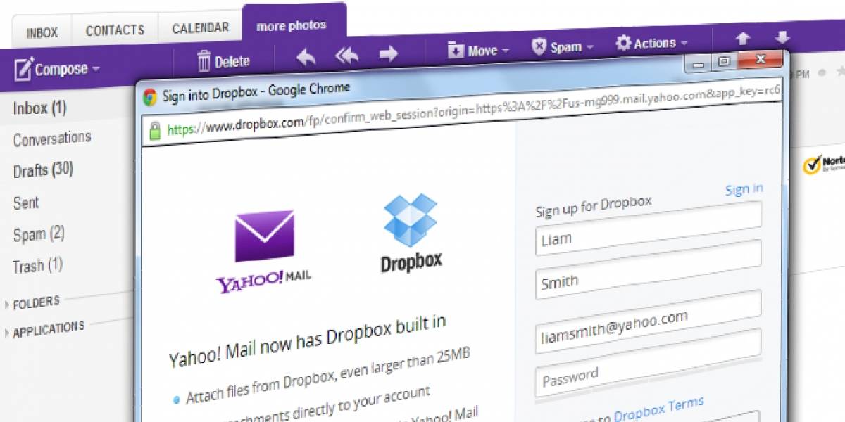 Yahoo integra Dropbox a su servicio de correo