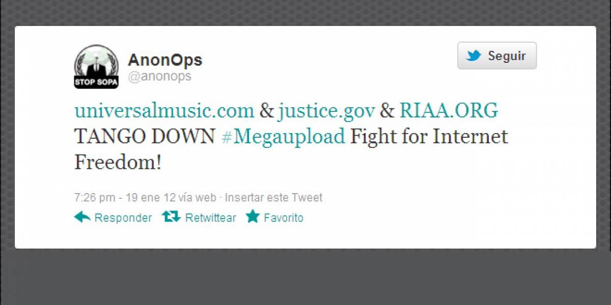 Anonymous derriba sitios del DoJ y Universal en protesta por MegaUpload