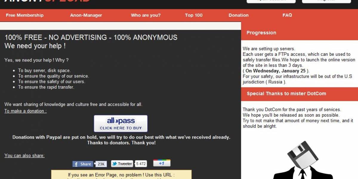 Falso Anonymous lanza una alternativa a Megaupload