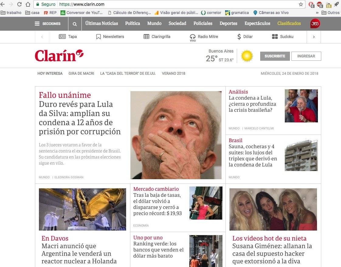 o "Clarín" destaca que o petista é apontado como favorito na corrida presidencial
