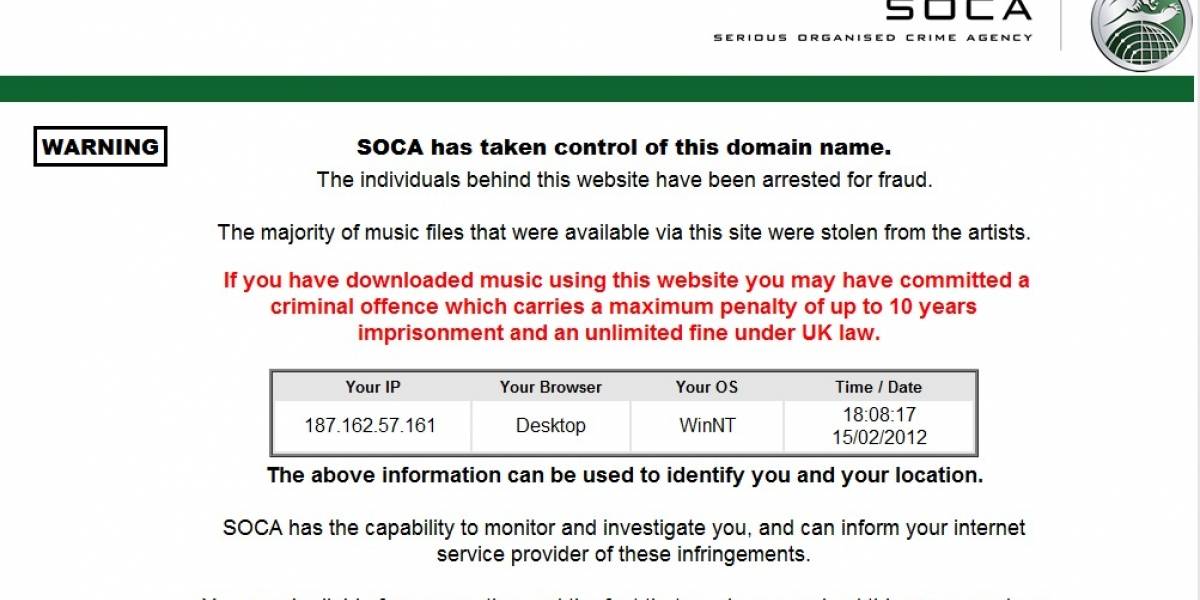 La SOCA toma el control de una web y amenaza a sus usuarios en Inglaterra