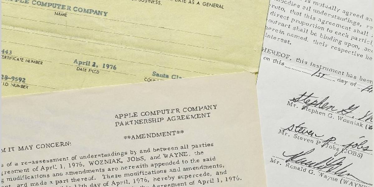 Subastan el contrato que firmaron Steve Jobs, Wozniak y Wayne para fundar Apple