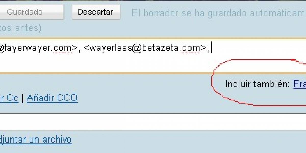 Gmail te sugiere destinatarios para el envío de correos