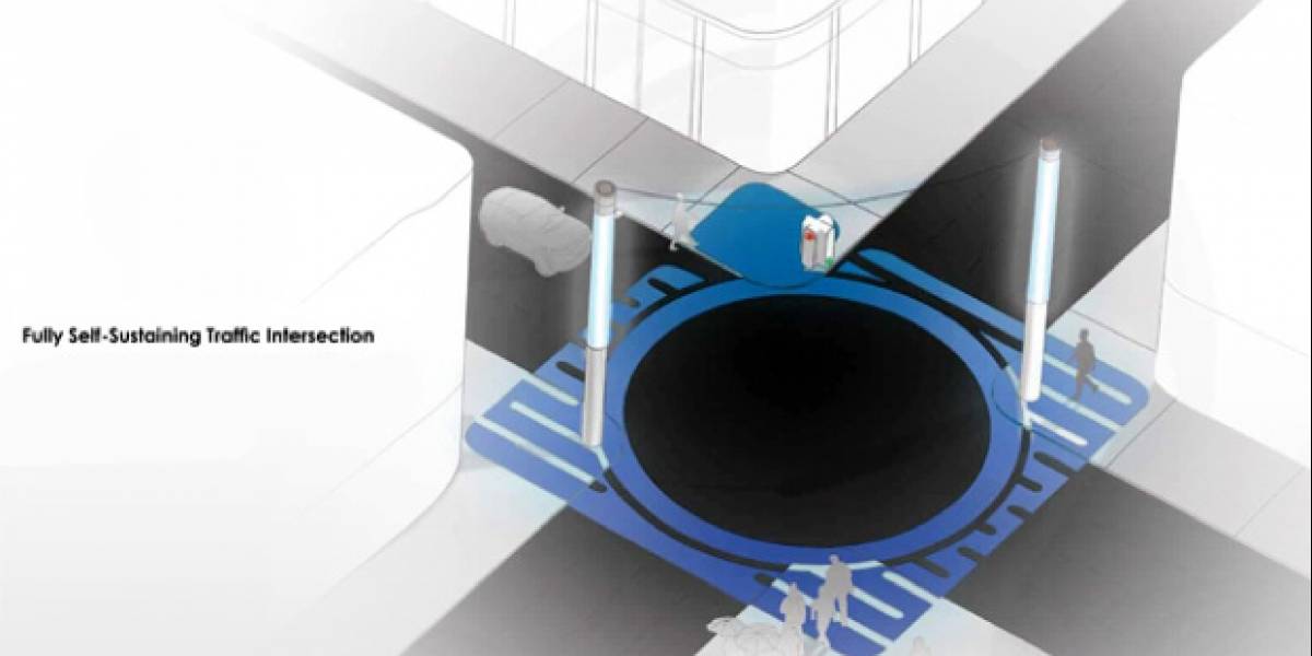 Concepto de intersección que saca electricidad del movimiento en la calle